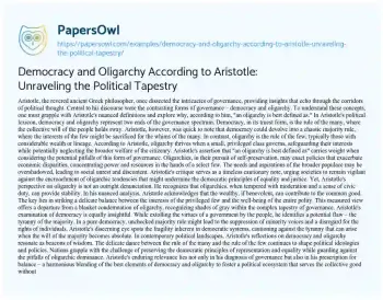 Essay on Democracy and Oligarchy According to Aristotle: Unraveling the Political Tapestry