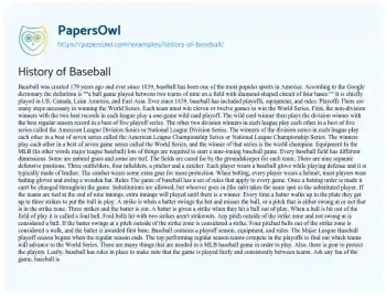 Essay on History of Baseball