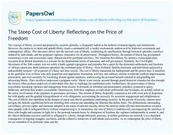 Essay on The Steep Cost of Liberty: Reflecting on the Price of Freedom