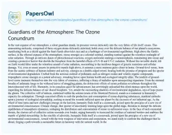 Essay on Guardians of the Atmosphere: the Ozone Conundrum