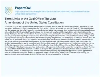 Essay on Term Limits in the Oval Office: the 22nd Amendment of the United States Constitution