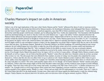 Essay on Charles Manson’s Impact on Cults in American Society