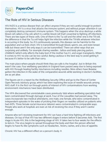 Essay on The Role of HIV in Serious Diseases