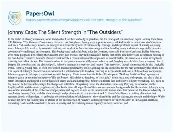 Essay on Johnny Cade: the Silent Strength in “The Outsiders”