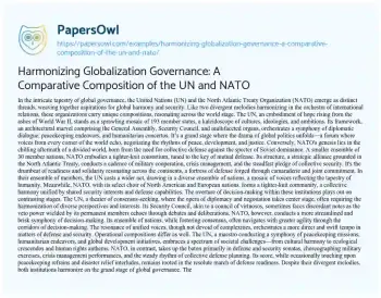 Essay on Harmonizing Globalization Governance: a Comparative Composition of the UN and NATO