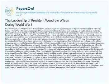 Essay on The Leadership of President Woodrow Wilson during World War i