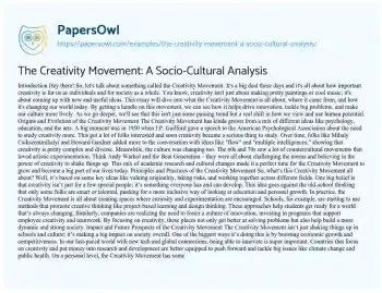 Essay on The Creativity Movement: a Socio-Cultural Analysis