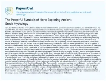 Essay on The Powerful Symbols of Hera: Exploring Ancient Greek Mythology