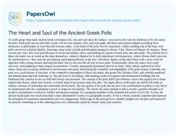 Essay on The Heart and Soul of the Ancient Greek Polis