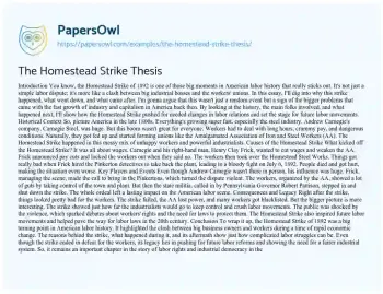 Essay on The Homestead Strike Thesis