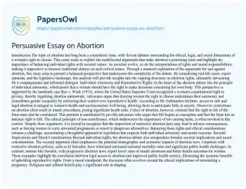 Essay on Persuasive Essay on Abortion