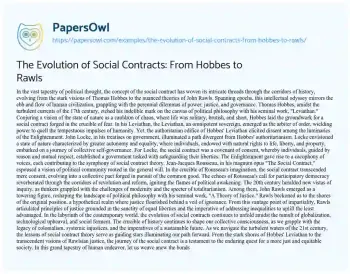 Essay on The Evolution of Social Contracts: from Hobbes to Rawls