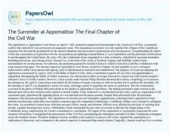 Essay on The Surrender at Appomattox: the Final Chapter of the Civil War