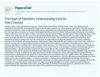 Essay on The Heart of Patriotism: Understanding Love for One’s Country