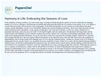 Essay on Harmony in Life: Embracing the Seasons of Love