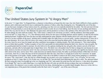 Essay on The United States Jury System in “12 Angry Men”