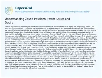 Essay on Understanding Zeus’s Passions: Power Justice and Desire