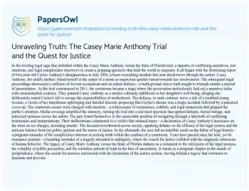 Essay on Unraveling Truth: the Casey Marie Anthony Trial and the Quest for Justice