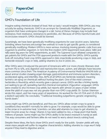 Essay on GMO’s Foundation of Life