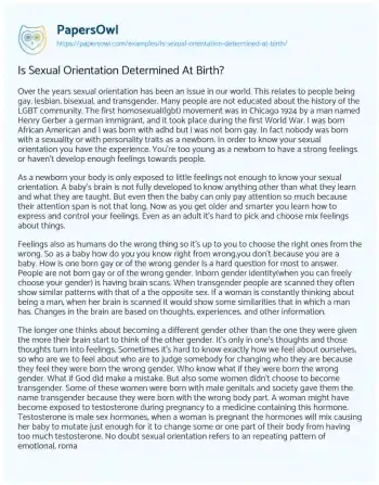 Essay on Is Sexual Orientation Determined at Birth?