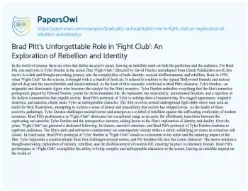 Essay on Brad Pitt’s Unforgettable Role in ‘Fight Club’: an Exploration of Rebellion and Identity