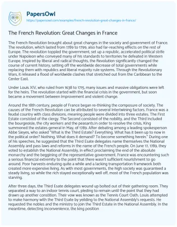 Essay on The French Revolution: Great Changes in France