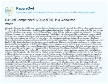 Essay on Cultural Competence: a Crucial Skill in a Globalized World