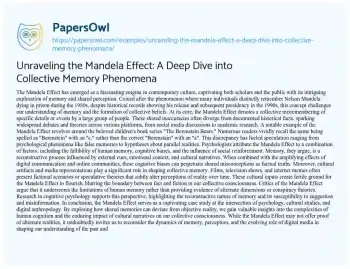 Essay on Unraveling the Mandela Effect: a Deep Dive into Collective Memory Phenomena