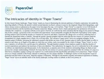 Essay on The Intricacies of Identity in “Paper Towns”