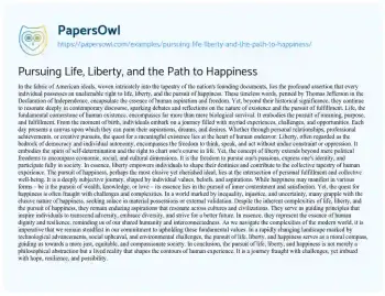 Essay on Pursuing Life, Liberty, and the Path to Happiness