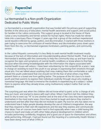 Essay on La Hermandad is a Non-profit Organization Dedicated to Public Works