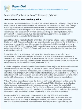 Essay on Restorative Practices Vs. Zero Tolerance in Schools