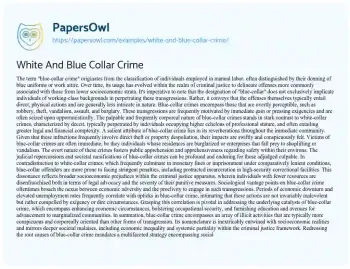 Essay on White and Blue Collar Crime