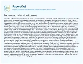 Essay on Romeo and Juliet Moral Lesson