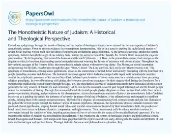 Essay on The Monotheistic Nature of Judaism: a Historical and Theological Perspective