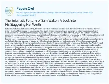 Essay on The Enigmatic Fortune of Sam Walton: a Look into his Staggering Net Worth