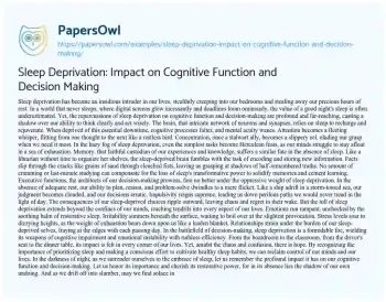 Essay on Sleep Deprivation: Impact on Cognitive Function and Decision Making