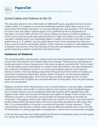 Essay on School Safety and Violence in the US