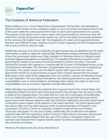 Essay on The Evolution of American Federalism