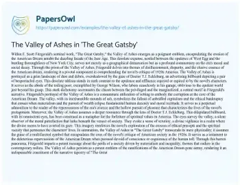 Essay on The Valley of Ashes in ‘The Great Gatsby’