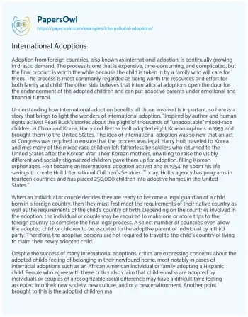 Essay on International Adoptions