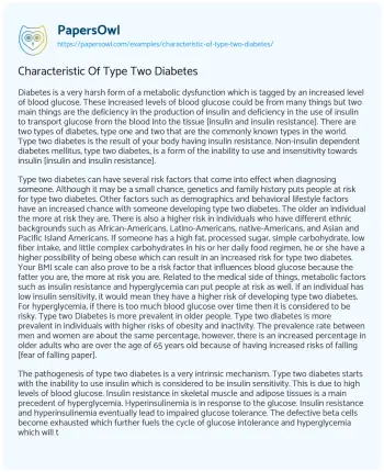 Essay on Characteristic of Type Two Diabetes