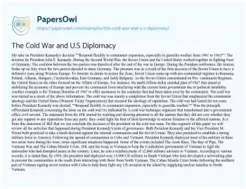 Essay on The Cold War and U.S Diplomacy