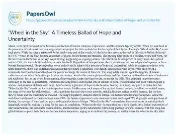 Essay on “Wheel in the Sky”: a Timeless Ballad of Hope and Uncertainty