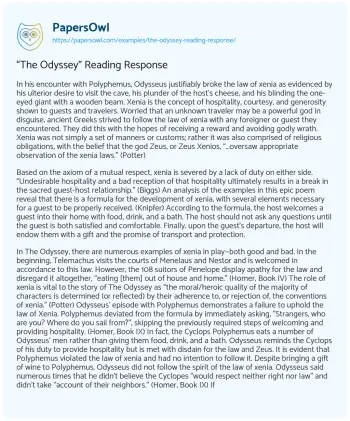 Essay on “The Odyssey” Reading Response