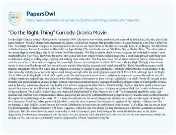 Essay on “Do the Right Thing” Comedy-Drama Movie