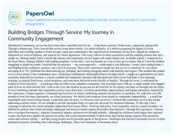 Essay on Building Bridges through Service: my Journey in Community Engagement