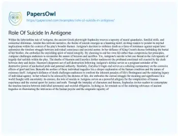 Essay on Role of Suicide in Antigone