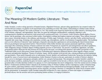 Essay on The Meaning of Modern Gothic Literature : then and Now