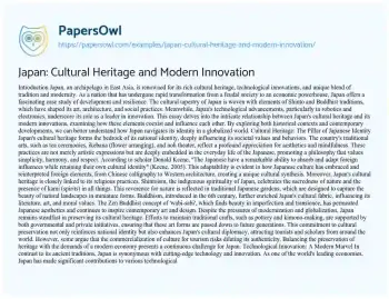 Essay on Japan: Cultural Heritage and Modern Innovation